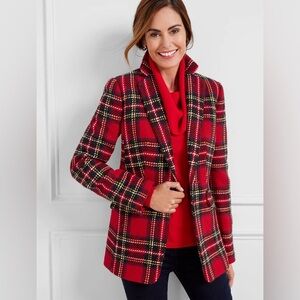 Talbots Red and Black Plaid Blazer Jacket